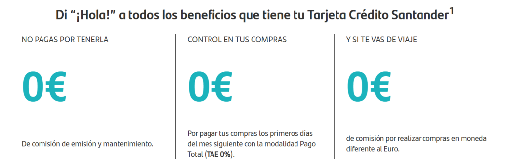 captura de las condiciones y comisiones de la tarjeta de crédito de santander