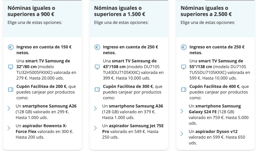 captura de condiciones de la promo cuenta nomina caixa bank