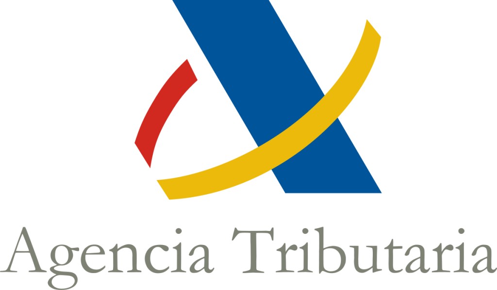 logo de hacienda o agencia tributaria, con letras gris y fondo trasparente