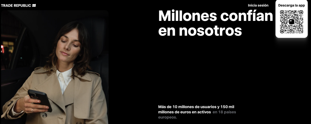 características y pagina principal de la web del banco trade republic