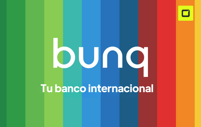 logo de Bunq con fondo de varios colores