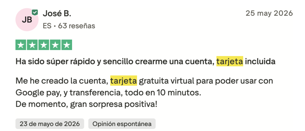 opinion positiva de José B sobre la tarjeta detrade republic 