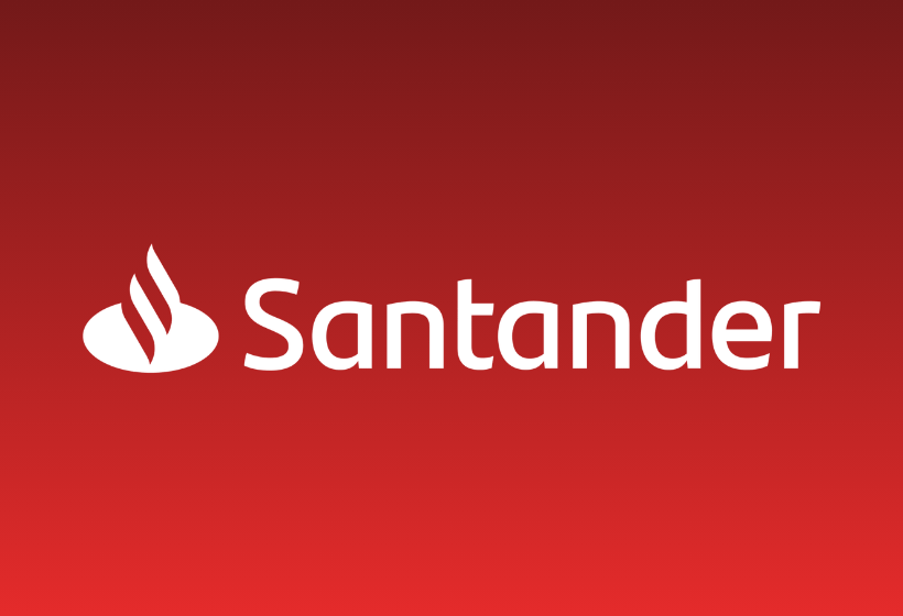 Logo de santander sobre un fondo rojo degradado