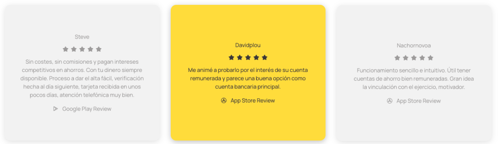 opiniones de el banco b100, 3 cuadros con opiniones de los usuarios que ya tienen contratos en en b100