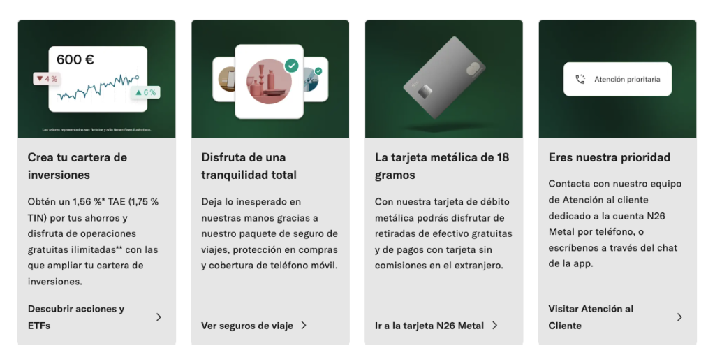 características que ofrece la cuenta n26 metal a sus clientes nuevo y viejos
