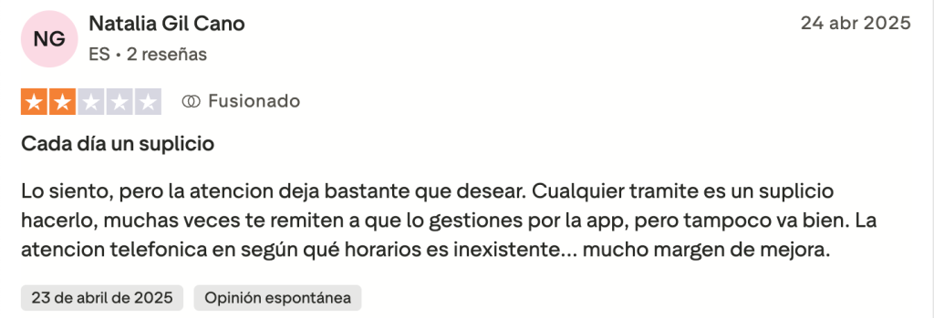 opinión negativa sobre la cuenta remunerada bankinter en TrustPilot por la usuario Natalia Gil Cano
