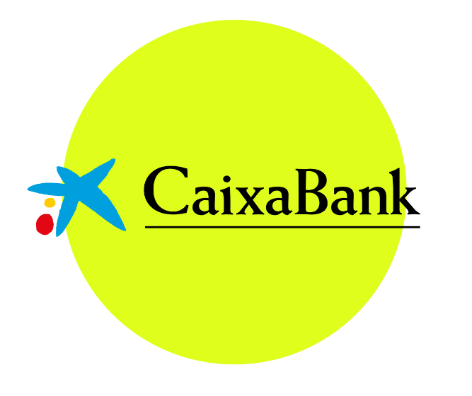 logo caixabank con letras de color y fondo color verde