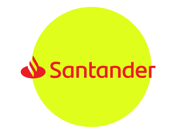 logo santander con letras de color y fondo color verde