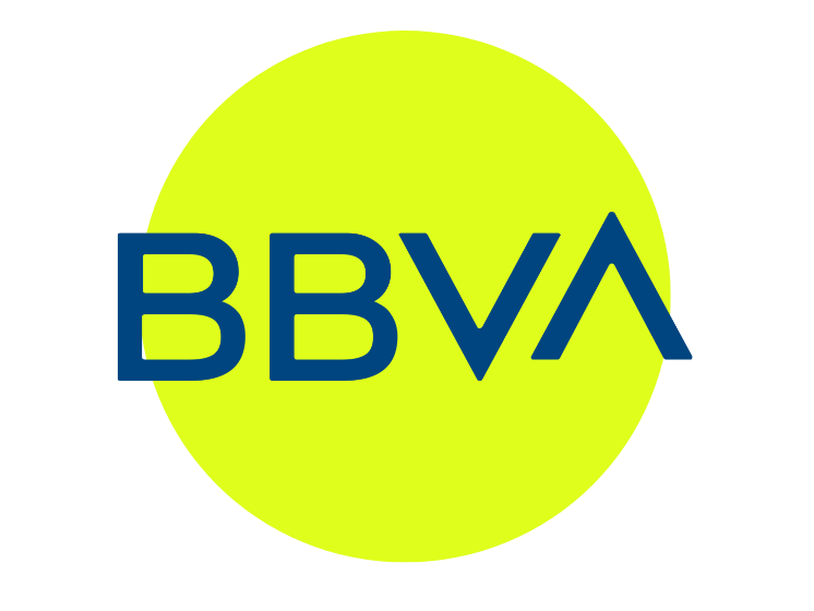 Logo bbva con letras color azul y fondo color verde