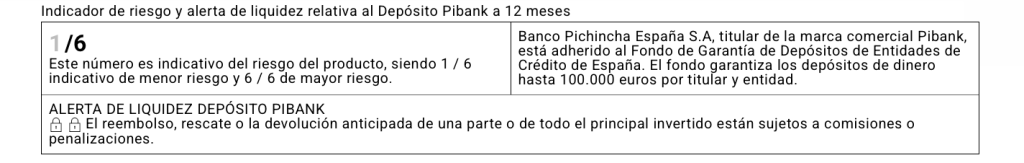 indicador de riesgo de fondo de garantía de depósitos español de Pibank