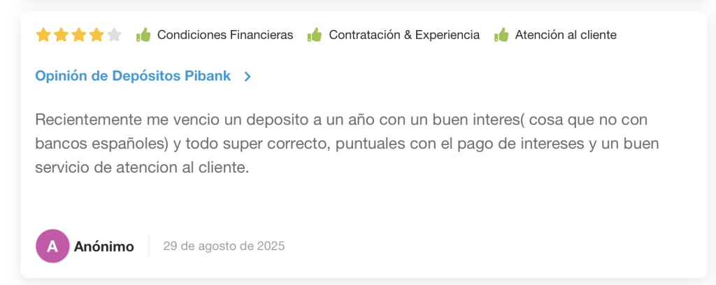 opiniones sobre los depósitos Pibank 100%reales de usuarios