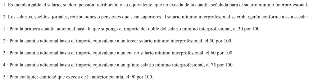 captura del artículo 607 de la Ley de Enjuiciamiento Civil, donde se estipulan los mínimos inembargables