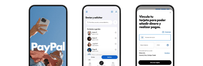 telefonos mostrando la aplicación de PayPal