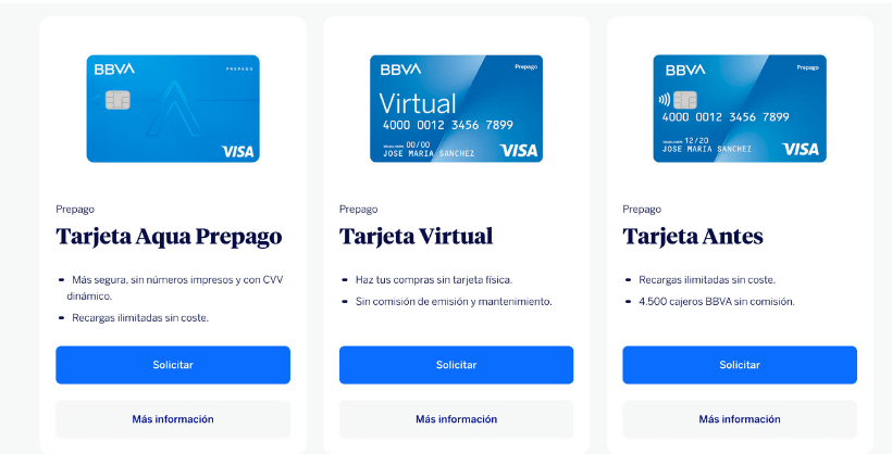 tipos de tarjetas prepago que ofrece bbva