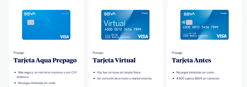 tipos de tarjetas prepago que ofrece bbva